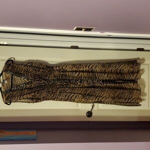 Brown and faux leather trim brown zebra Dots maxi dress 3x